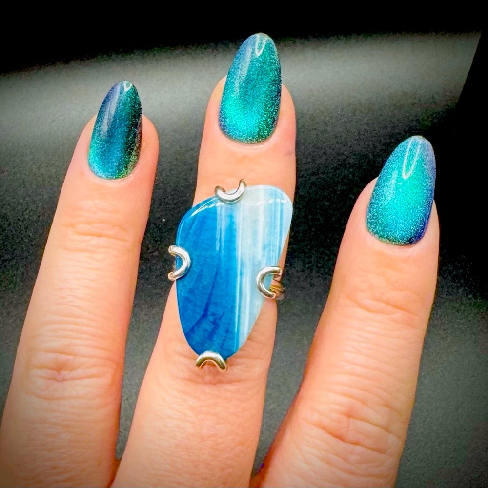 Barse 925 Vintage Sterling Silver Statement Cocktail Blue Agate Ring 7.5